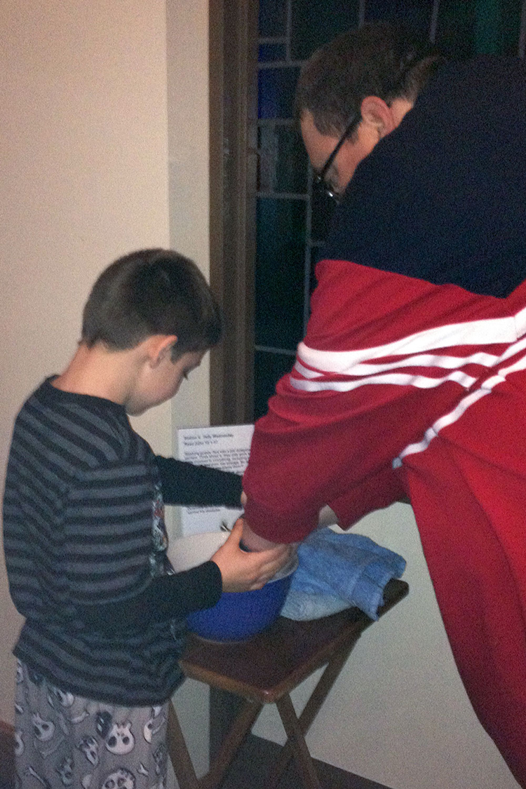 Father son hand washing