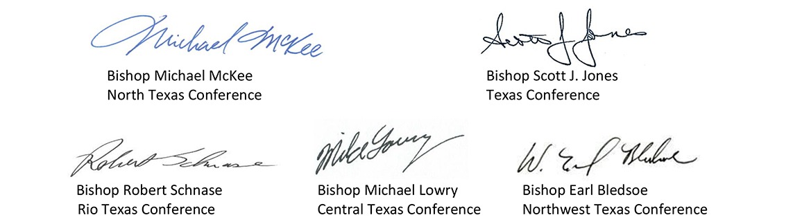 Signatures of five Conference bishops