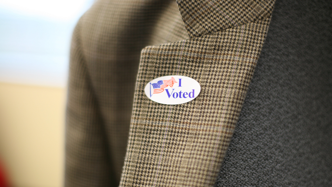 "I voted" sticker on a jacket lapel