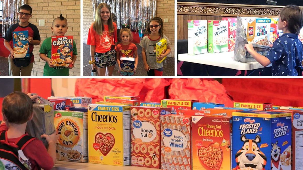 Kids donating cereal boxes