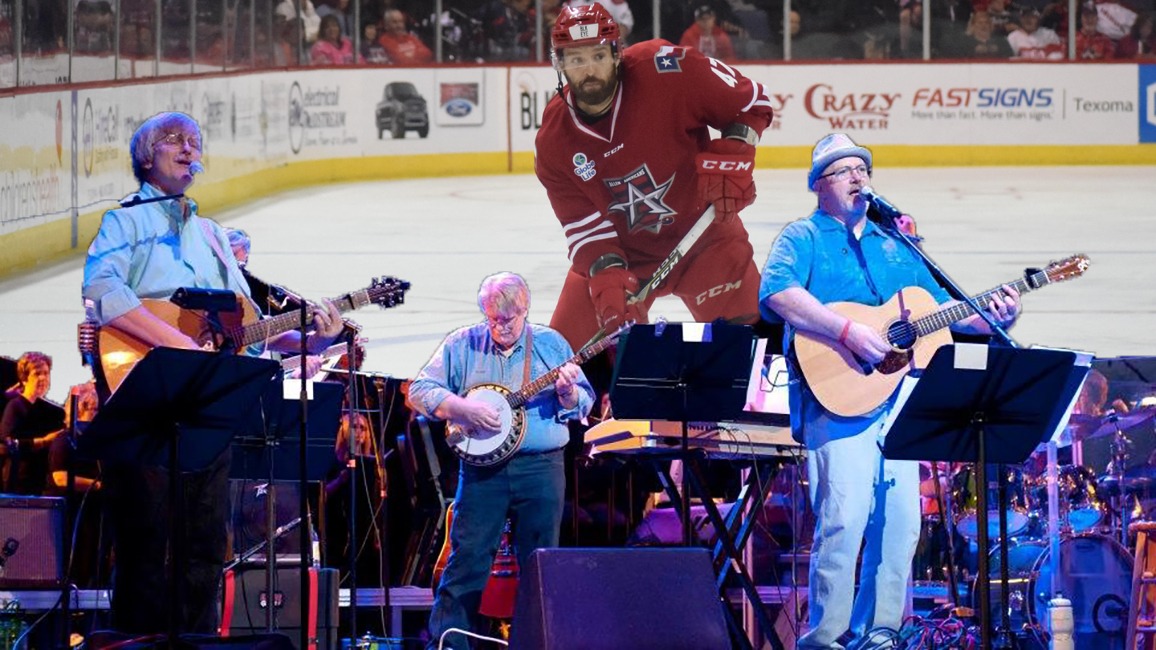 Composite picture of hockey player and band