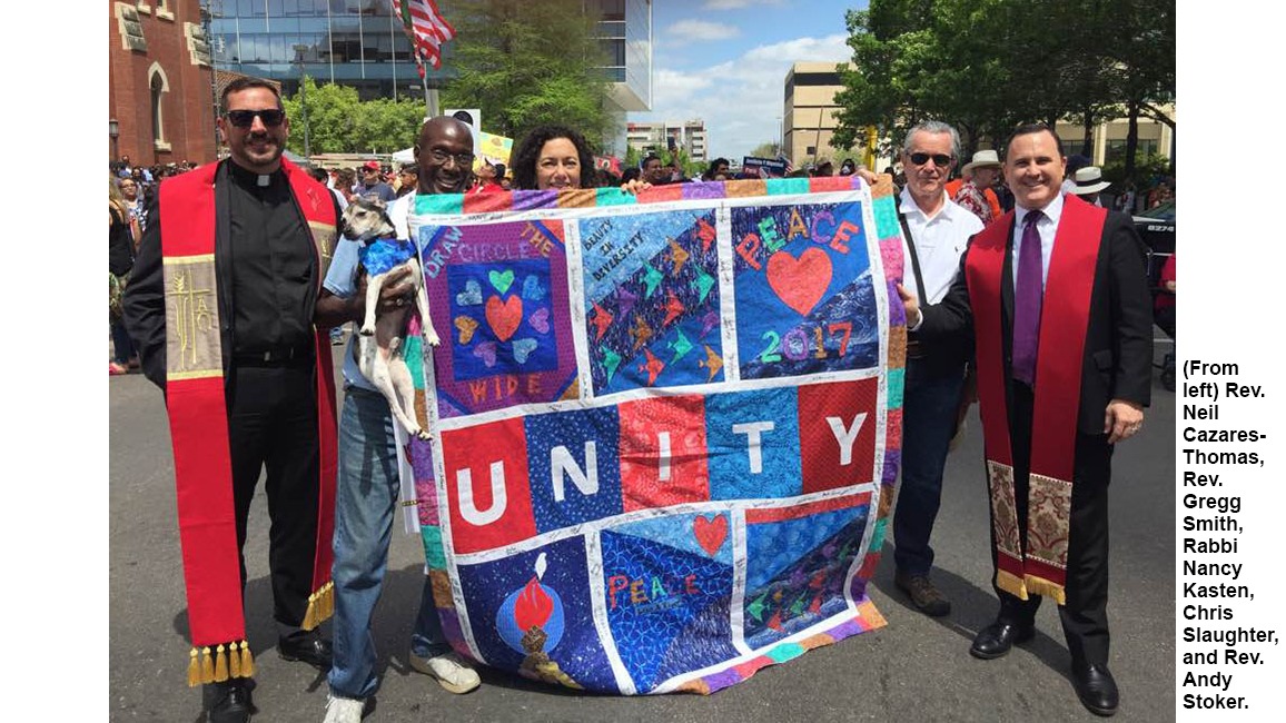 From left: Rev. Neil Cazares-Thomas, Rev. Gregg Smith, Rabbi Nancy Kasten, Chris Slaughter, and Rev. Andy Stoker.